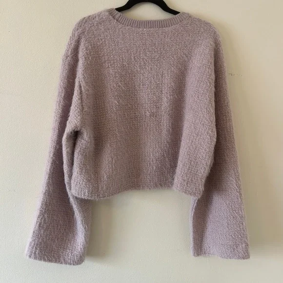 Zara Lilac Fuzzy Metallic Shimmer Cropped Sweater Jumper bell Sleeve Large - Picture 7 of 9